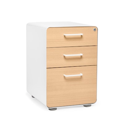 White + Natural Oak Stow 3-Drawer File Cabinet